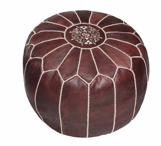 Moroccan Leather Poufs Chocolate Brown