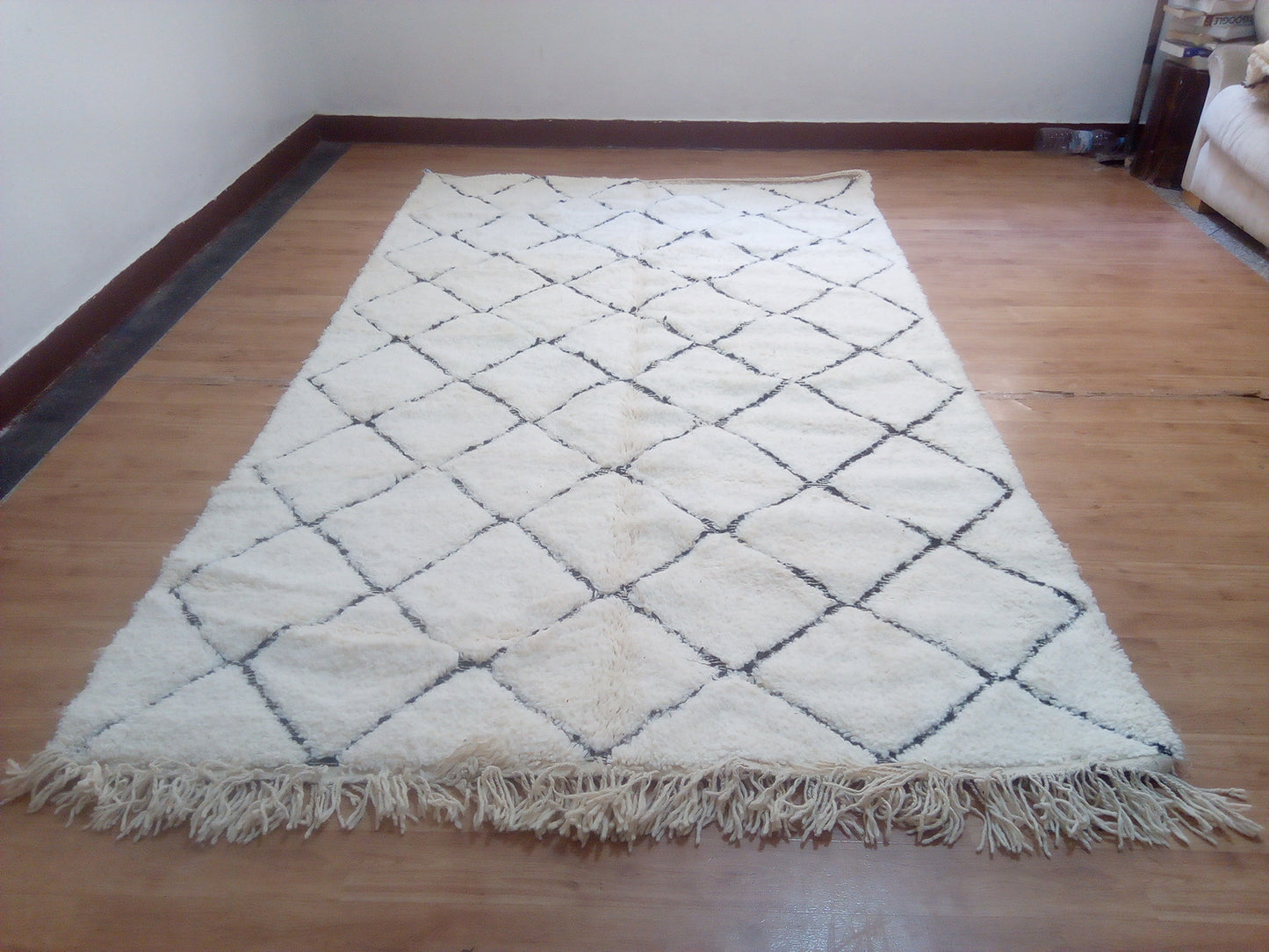 Wool Berber Carpet - 274x159cm- Natural Wool - AZDEC35