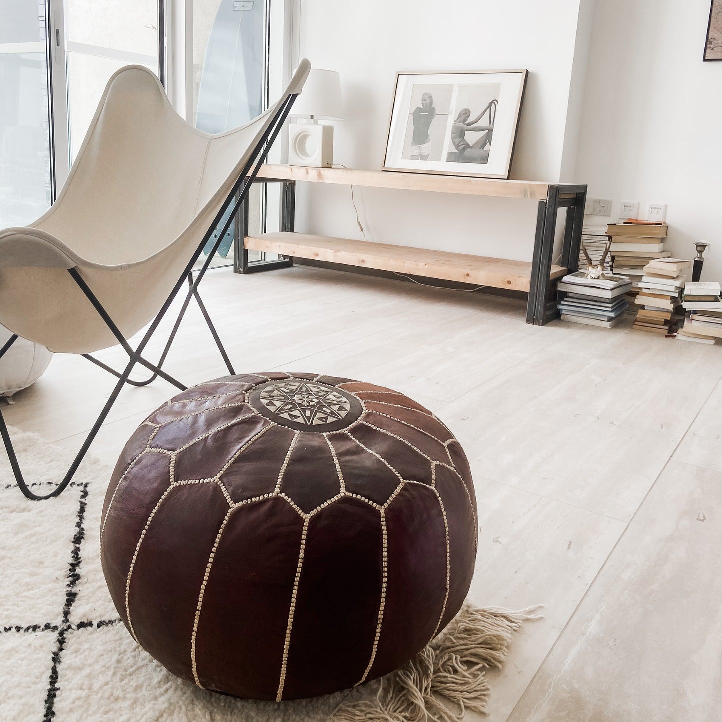 Leather Poufs Dark Brown