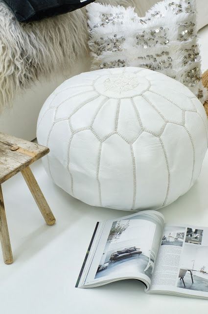 Leather Poufs White