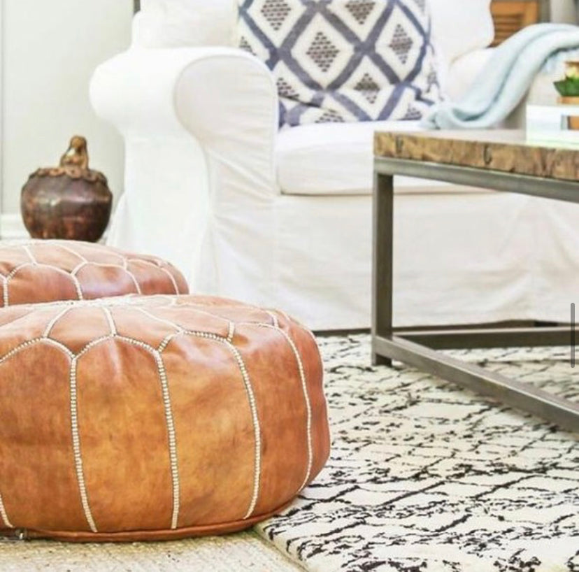 Leather Poufs Brown Pre-stuffed / Buy More Than 1, Get 5% OFF