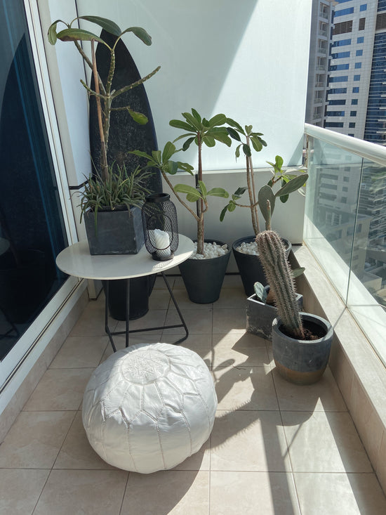 Leather Poufs White