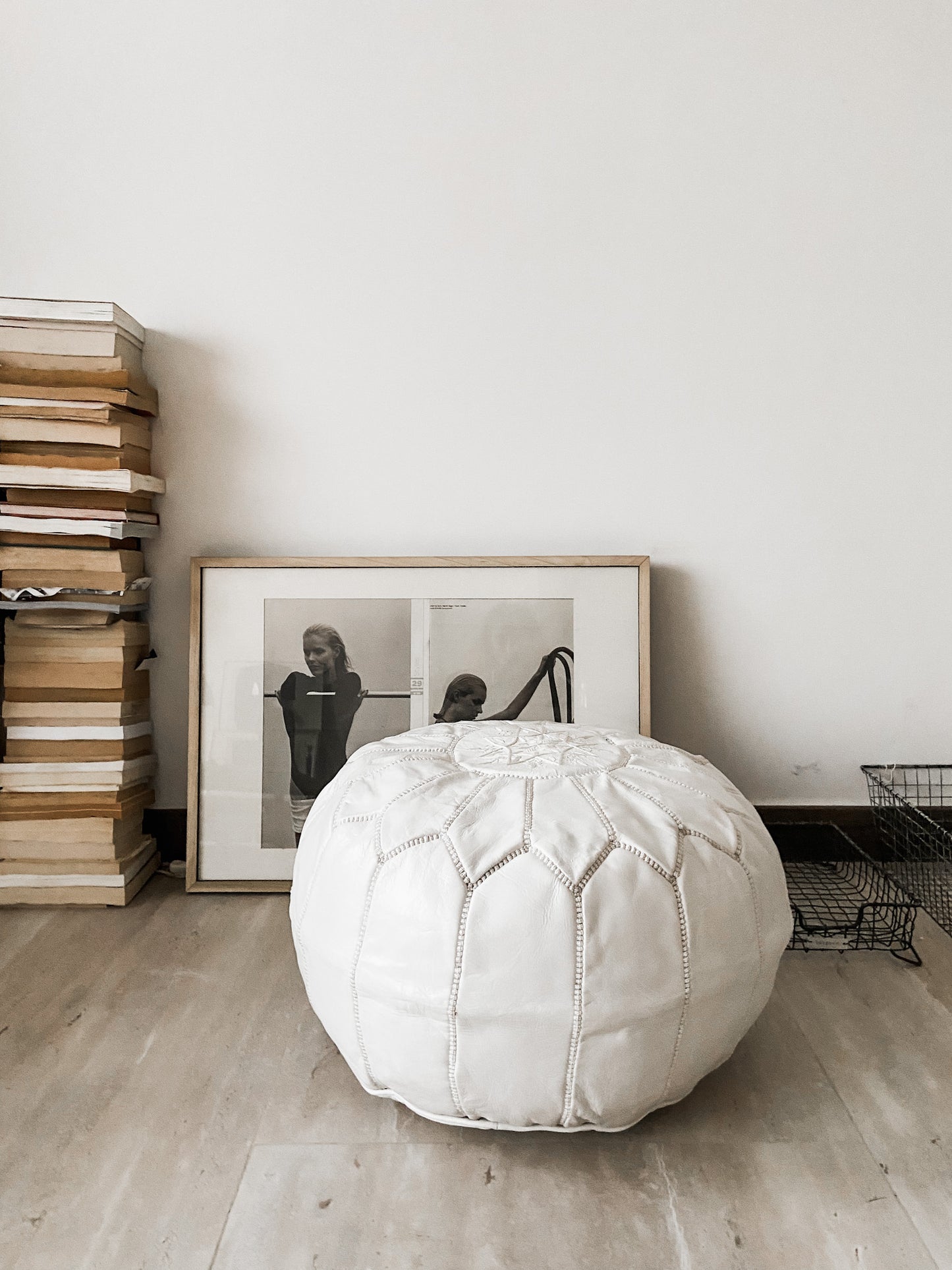 Leather Poufs White