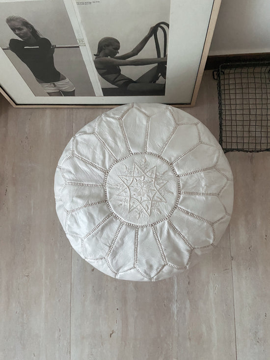 Leather Poufs White