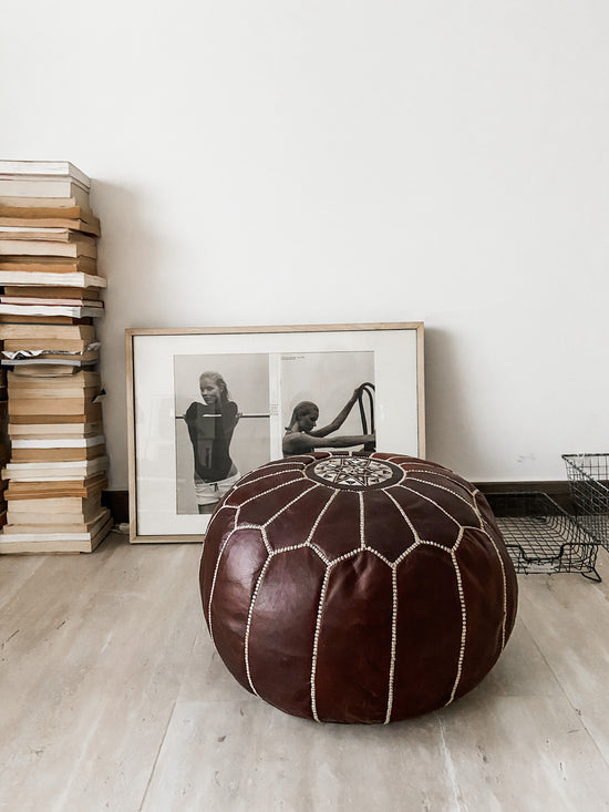 Leather Poufs Dark Brown