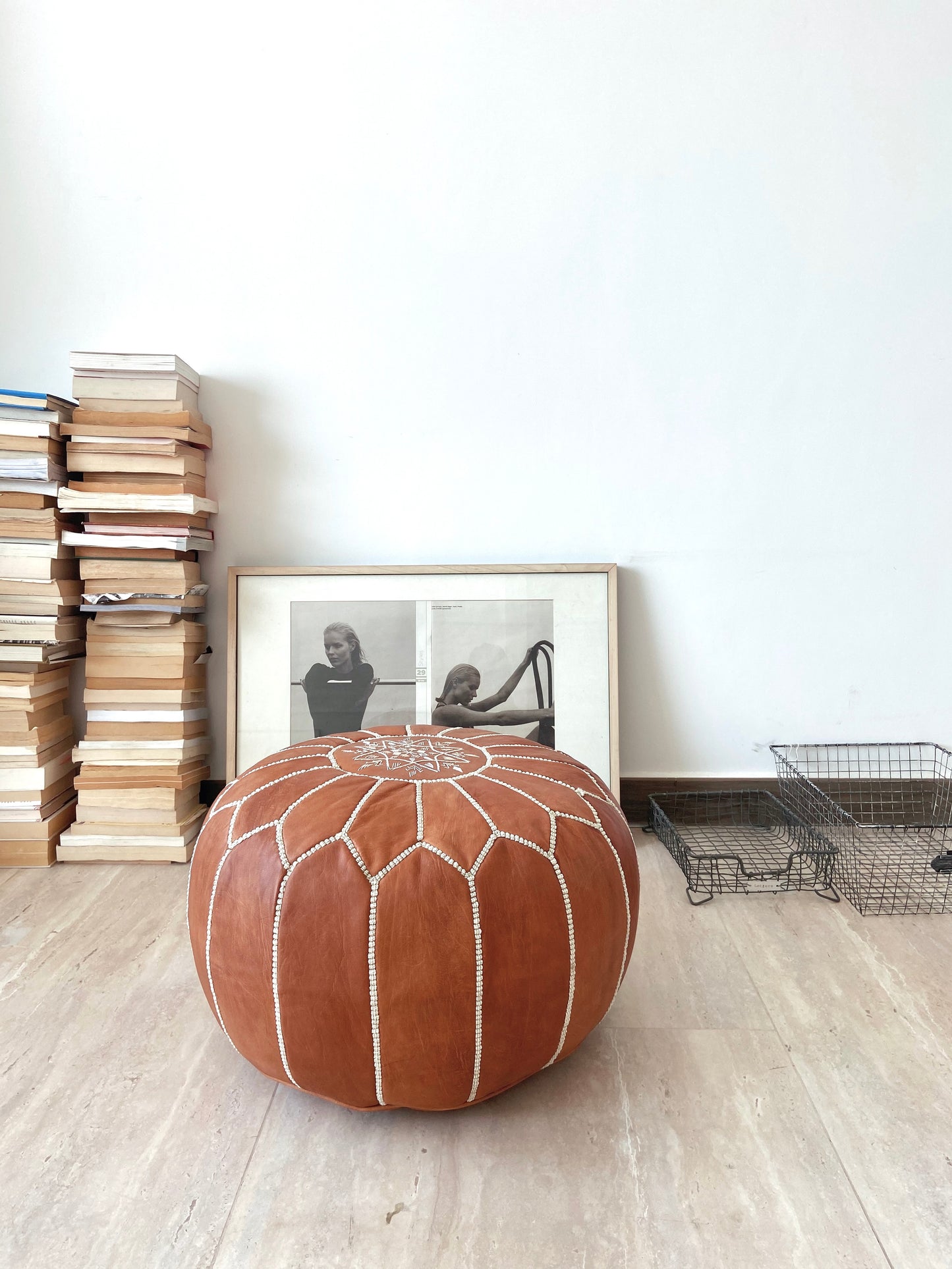 Leather Poufs Brown Pre-stuffed / Buy More Than 1, Get 5% OFF