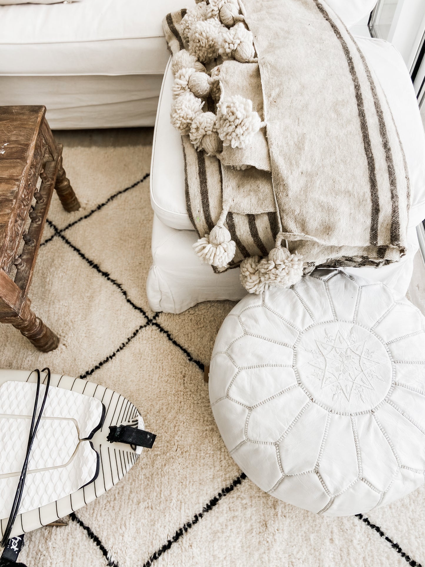 Leather Poufs White