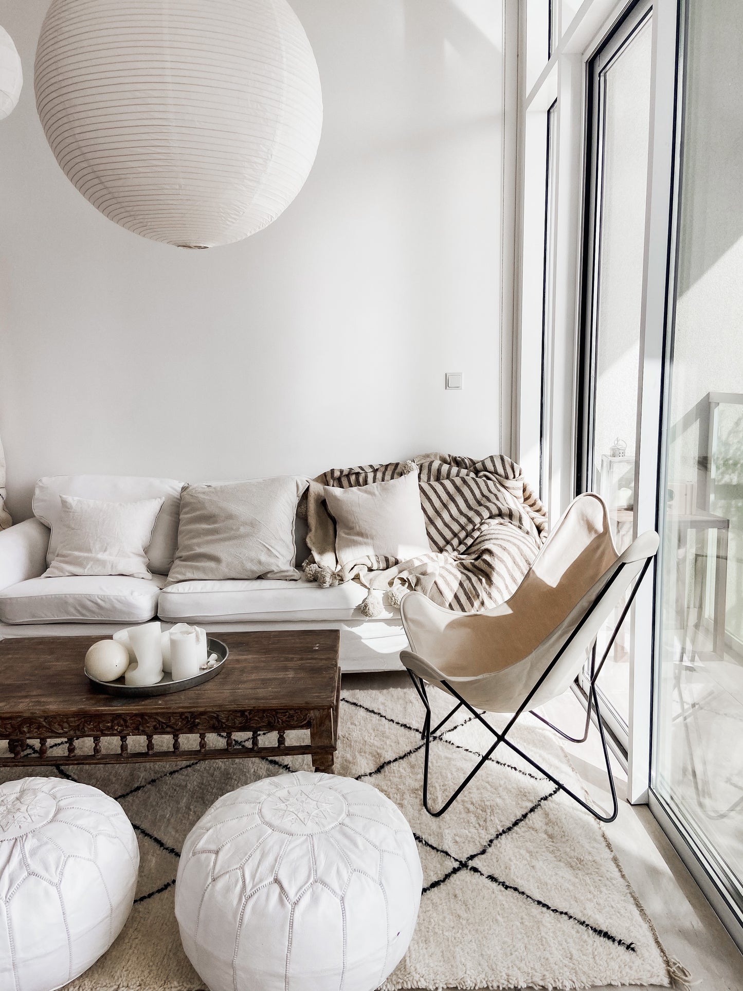 Leather Poufs White