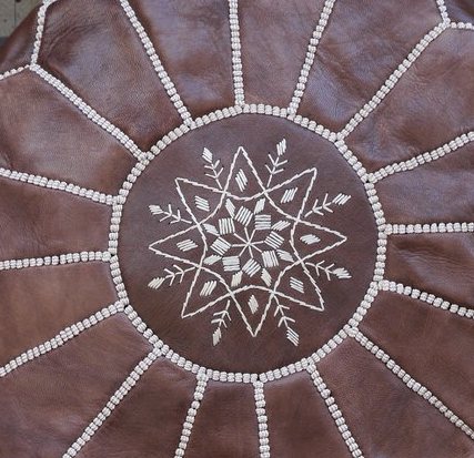 Leather Poufs Dark Brown