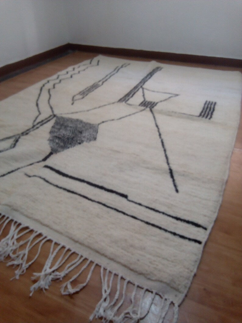 Wool Berber Carpet -290x210cm - Natural Wool - RUNR133