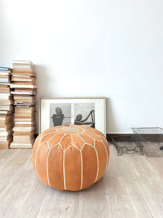 Leather Poufs Light Tan