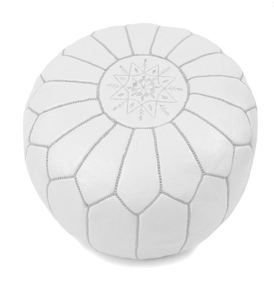 Pouffes - Moroccan Leather Poufs White Filled